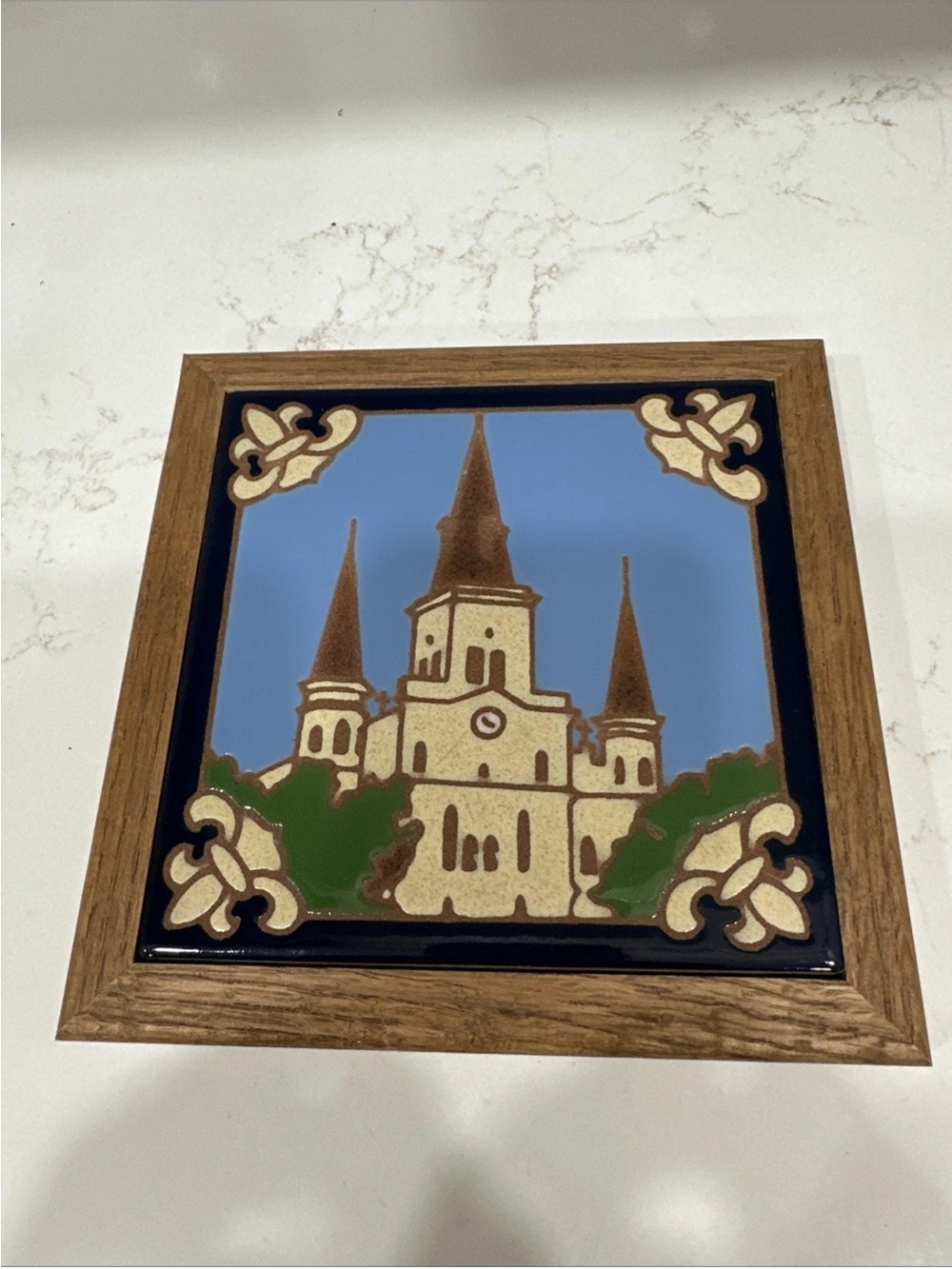 Decorative Framed Ceramic Tile St. Louis Cathedral New Orleans About 7.25”x7.25